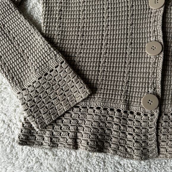 Taupe Talbots Petite 75% Silk Open Knit Collared Cardigan - Picture 3 of 7